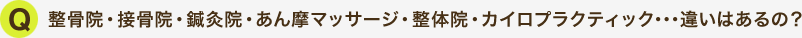 整骨院・接骨院・鍼灸院・あん摩マッサージ・整体院・カイロプラクティック・・・違いはあるの?